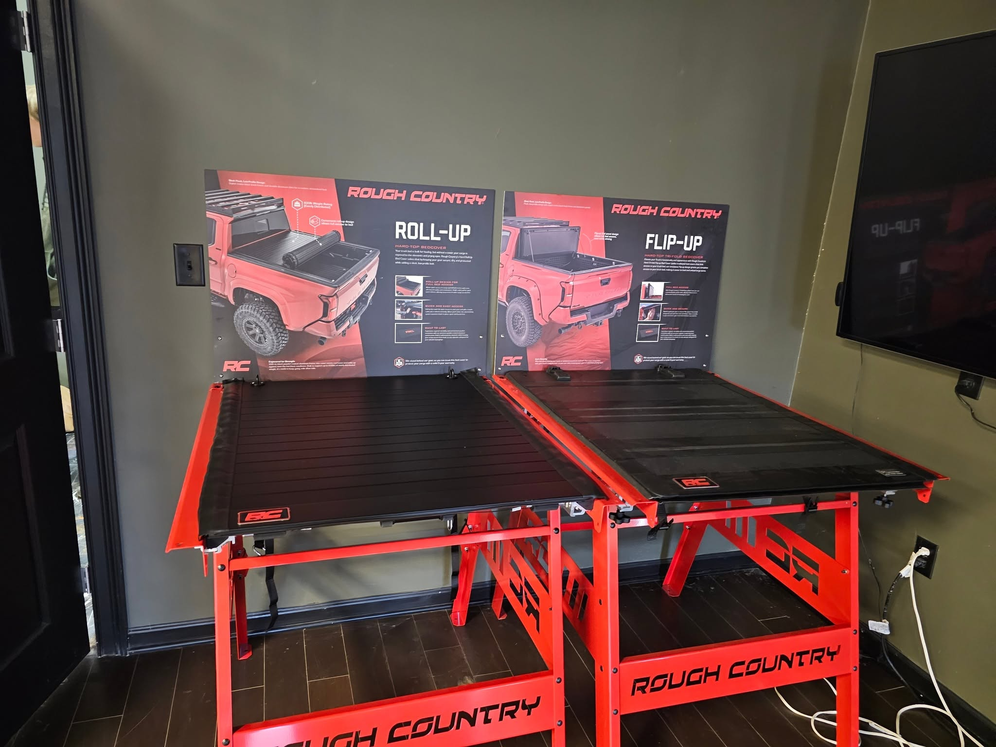 Rough Country bed-cover displays in the shop showroom